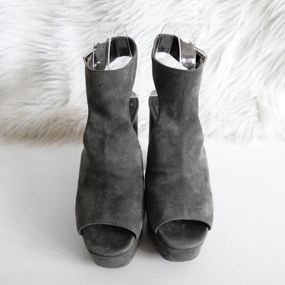 Prada Grey Suede Cutout Suede Peep Toe Platform Sandals - Picture 5 of 12